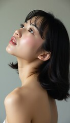 Wall Mural - Close-Up of a Woman's  Side Profile with Short Hair