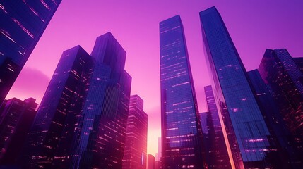 Sticker - Cityscape at Sunset with Pink and Purple Hues