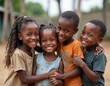 © AlgoVijo - Four Joyful Children Smiling Together in Outdoor Setting