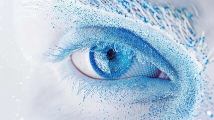 Wall Mural - A close-up of a blue eye with a digital and artistic style