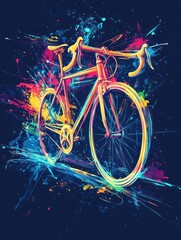 Wall Mural - A vibrant, artistic representation of a bicycle with colorful splashes and dynamic lines.