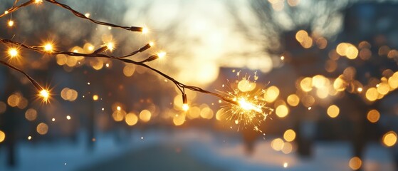 Sticker - A serene winter scene featuring glowing lights on branches against a dreamy background, evoking warmth and tranquility.