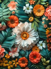 Wall Mural - The paper art of colorful flower, an elegant and vibrant floral background