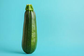 Wall Mural - A vibrant green zucchini stands against a light blue background.