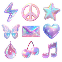 Sticker - PNG 3d y2k hologram design element set, transparent background