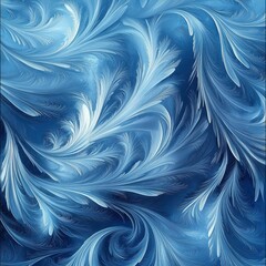 Wall Mural -  A close-up of delicate frost patterns on an icy window, capturing the intricate beauty and elegance in shades of blue.