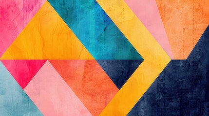 Canvas Print - colorful abstract geometry with soft watercolor textures, vibrant shapes intertwining, creating a vi