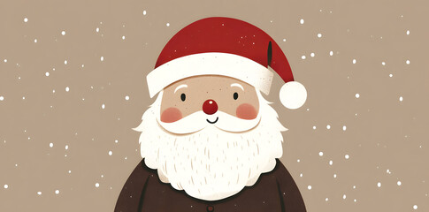 Sticker - Santa Claus holiday greeting card. Winter Holiday Illustration in minimal flat style with copy space for text