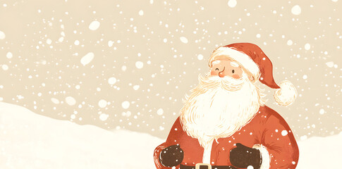 Sticker - Santa Claus holiday greeting card. Winter Holiday Illustration in minimal flat style with copy space for text