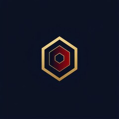 A geometric logo featuring a hexagonal design with nested shapes in gold and red.