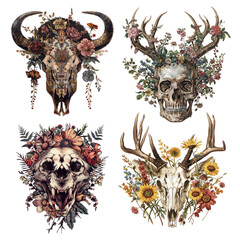 Canvas Print - PNG majestic skull design element set, transparent background