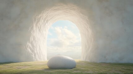 Wall Mural - A white rock sits in the middle of a grassy field