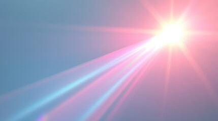 Poster - A bright pink sun is shining through a blue sky