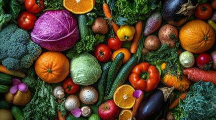 Healthy food concept. Real Food. Display of colorful fruits and vegetables. Fresh fruits and vegetables. Array of colorful fruits and vegetables. Food rich in protein and vitamins. Fresh organic food