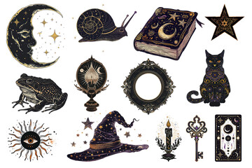 Wall Mural - png mystical art illustration design element set, transparent background