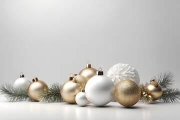 Wall Mural - Christmas white background with christmas balls and decoration - 3d rendering