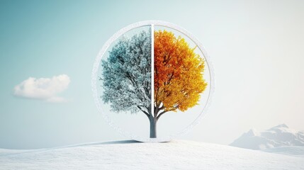 Wall Mural - a circular timeline illustrating the seasonal changes throughout a year, with each segment represent