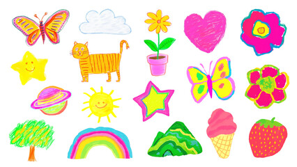 Poster - PNG kid doodle element set, transparent background