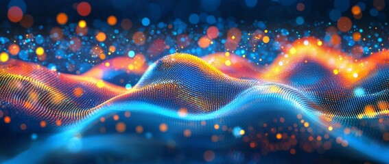 Poster - The background is dark blue with colorful circular lines