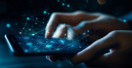 Leinwandbilder - Mobile smart phone with global network connection. Communication, technology, and innovative concept.