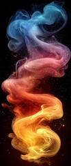 Poster - A colored abstract of waving smoke with textured splashes on black, mixed with digital illustration and matte painting