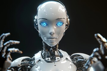 Aufkleber - The learning robot is a 3D rendering featuring an education hud interface.