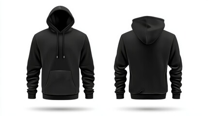 Wall Mural - An image of a black front and back view tee hoodie and hoody sweatshirt on a transparent background cutout.