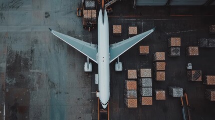 Poster - A cargo plane flying through the blue skies transporting air freight swiftly across continents to meet demand for global delivery.