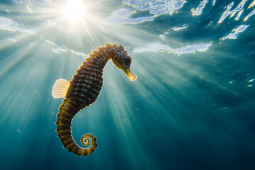 Wall Mural - Underwater world. Seahorse. Marine animal, ocean creature