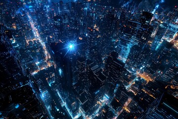 Aufkleber - Stock photo of global media links connected on night city background, digital, internet, 5G communication, networking, smart city, business, partnership, network connection and technology concept