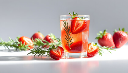 Canvas Print - Strawberry and rosemary drink isolated with white highlights, png