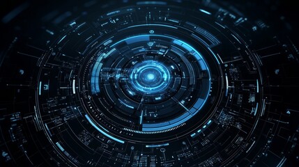 Fototapete - The hologram heads-up display infographic illustrates the digital user interface. This is an analysis or control hologram panel featuring futuristic technology.