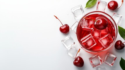 Wall Mural - Isolated cocktail with cranberry juice and ice garnished with cherries