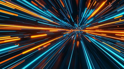 Poster - This 3D rendering depicts abstract fast moving lines in motion with glowing sun light flares. The concept represents leading in business, hi-tech products, and warp speed wormholes.
