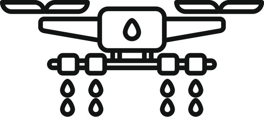 Sticker - Simple vector icon of an agricultural drone spraying water drops, representing modern farming practices