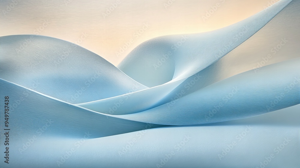 Abstract background with light blue waves, folds, and curved lines ...