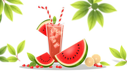 Wall Mural - Refreshing summer drink with watermelon isolated with white highlights, png