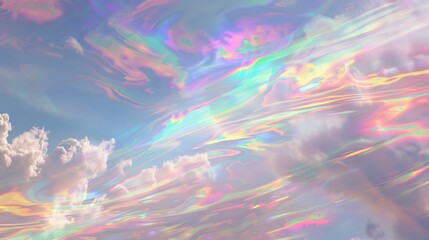 Poster - Holographic sky with clouds in iridescent colors.