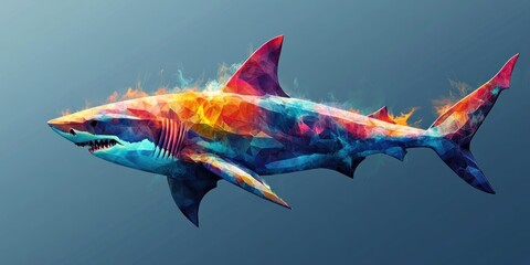 A Colorful, Geometrically-Rendered Shark in the Ocean