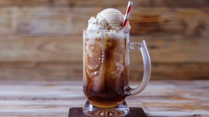 Sticker - Iced coffee with vanilla ice cream in a frosty mug.