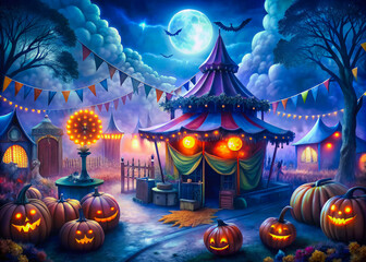 Wall Mural - halloween background with pumpkins