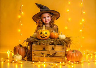 Wall Mural - happy halloween witch with pumpkin