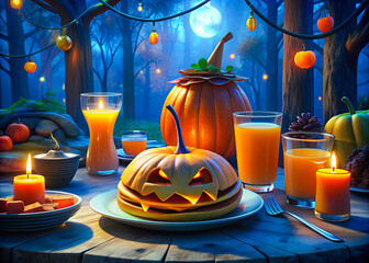 Wall Mural - halloween still life with pumpkin