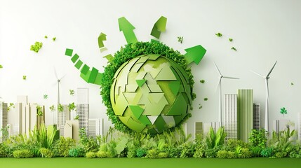 Sustainable living and environmental life with eco care outline concept, transparent background.illustration