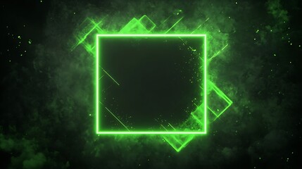 Wall Mural - Glowing Green Square on Abstract Background