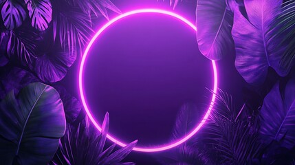 Wall Mural - Neon Circle in Tropical Foliage