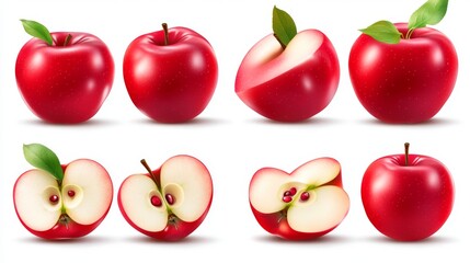 Wall Mural - A collection of slices, halves, and whole red apples on a transparent background, perfect for cutout PNG images.