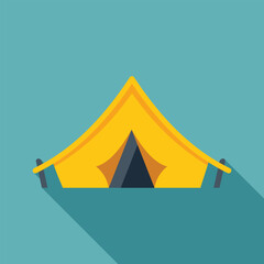 Canvas Print - Yellow camping tent providing shelter for outdoor recreation, flat design icon with long shadow