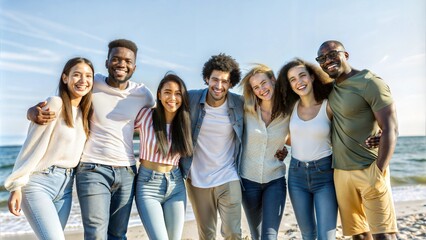 Poster -  happy multiracial friends leaning