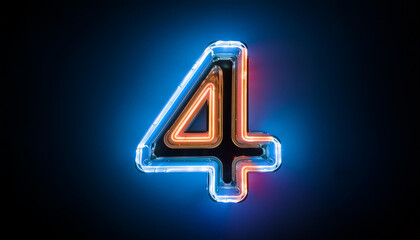 Wall Mural - Image of glowing neon number 4 four, made from neon light. 3D rendering. Dark backdrop.